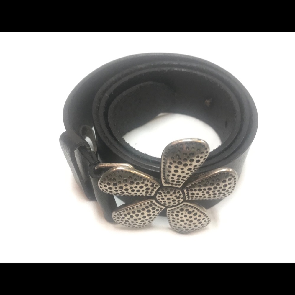 SILPADA Black leather belt silver flower Sz Large